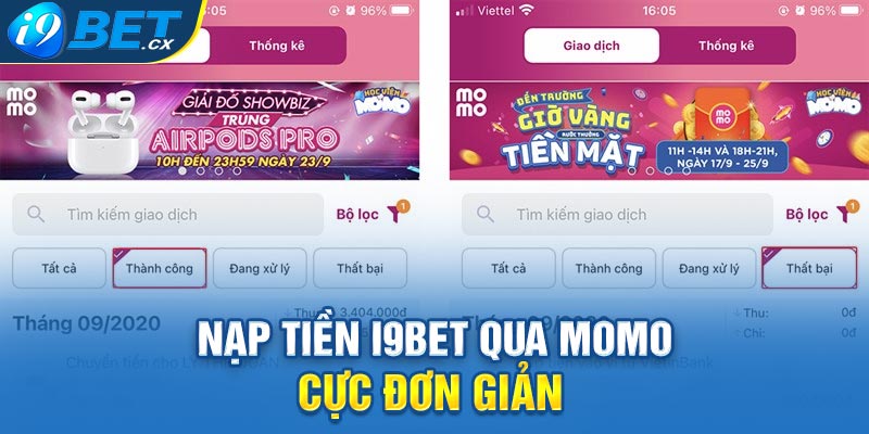 Nạp tiền i9bet qua Momo cực đơn giản 